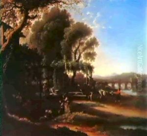 Paesaggio Romano Con Personaggi In Conversazione, Lavandaie, Villici Paesaggio Romano Con Personaggi In Conversazione, Lavandaie, Villici