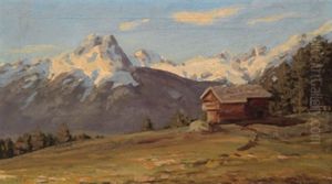 Alm, Im Hintergrund Schneebedeckte Berge by Max Angerer