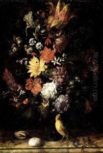 Blumenstilleben Mit Kanarienvogel