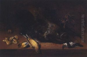 A Hunting Still Life With A Boar's Head, A Fly, Clams, A Jay And Other Birds On A Ledge