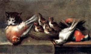 Cat Near A Bird's Nest by Johann Adalbert Angermayer