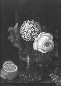 Daffodil And Other Flowers In A Glass On A Ledge by Johann Adalbert Angermayer