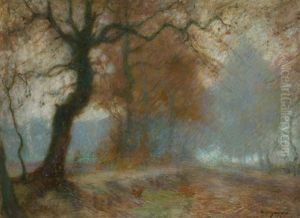 Allee Bei Fischerhude Im Nebel by Hermann Angermeyer
