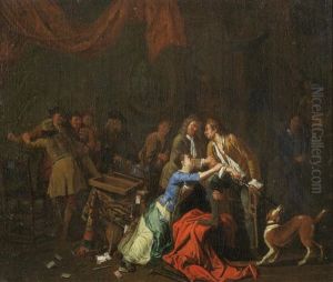 Elegant Figures Dining And Merrymaking In An Interior; And An Elegant Interior With Women And Soldiers Carousing (2 Works) by Pieter Angillis