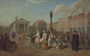 A View Of Covent Garden, London, On Market Day by Pieter Angillis