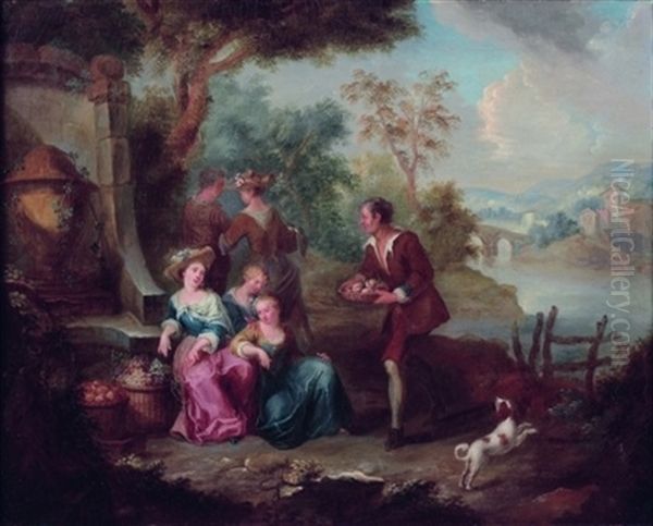 Scene Galante Dans Un Paysage De Riviere - view 1