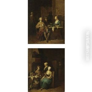 Interni Con Figure (pair) by Pieter Angillis