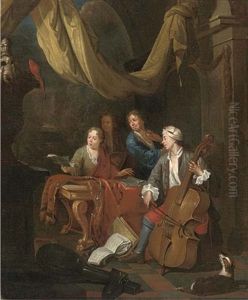 A Musical Gathering In An Elegant Interior by Pieter Angillis