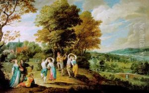 Landliches Fest Mit Tanzenden Bauern Und Einem Eleganten Paar Mit Einem Ruhenden Kavalier Als Zuschauer by Pieter Angillis