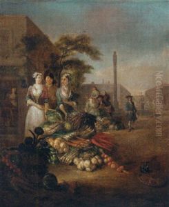 Vegetable Sellers In A Market Square by Pieter Angillis