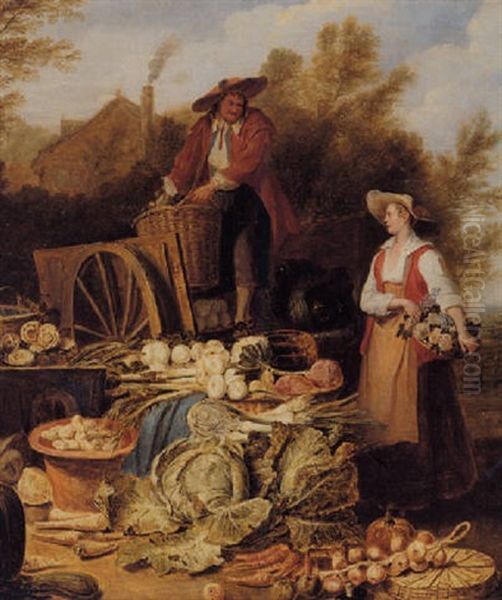 Still Life Of Vegetables With A Flower Girl - view 1