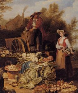 Still Life Of Vegetables With A Flower Girl by Pieter Angillis