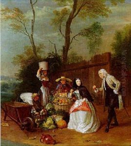 An Elegant Couple Buying Apples From A Produce Seller by Pieter Angillis
