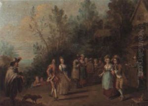 Figures Dancing Outside An Inn by Pieter Angillis