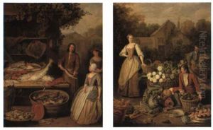 Fishmonger Displaying Pike To A Maid
