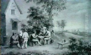 Personnages Devant Une Auberge by Pieter Angillis