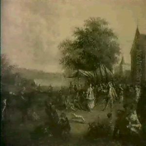 Volksfest Mit Einem Tanzenden Paar Blinde-kuh -spiel In Einem Schlosspark by Pieter Angillis