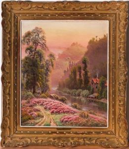 Paysage Du Lot Anime Au Champ De Bruyeres, Chateau En Ruine Et Maison by Gaston Anglade
