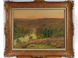Paysage Aux Bruyeres Avec Moutons Pres De La Riviere Dans La Creuse