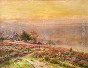 Personnage Dans La Lande, Paysage Vallonne Dominant La Riviere by Gaston Anglade