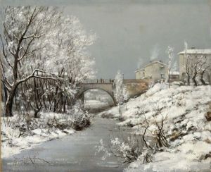 Winterliche Landschaft Mit Brucke by Jean Paul Anglade