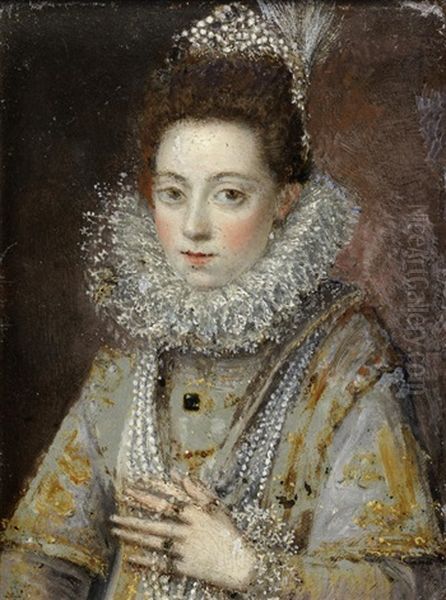 Portrait Of A Lady, Half-length, In An Embroidered Dress And Pearls - view 1