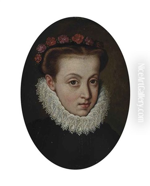 Portrait Of A Lady, Bust-length, In A White Ruff, With Flowers In Her Hair - view 1