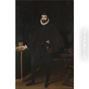 Portrait Of Francesco I De Medici, Grand Duke Of Tuscany, Standing Beside A Table by Sofonisba Anguissola