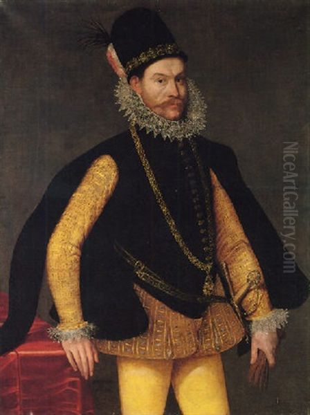Portrait Of A Nobleman, Standing, Wearing A Ruff And A Hat And Holding Gloves - view 1