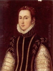 Portrait Of A Lady Wearing A Black, Gold Embroidered, Jacket With Slashed Sleeves