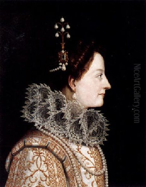 Portrait Of A Lady, Head And Shoulders, In Profile With An Elaborate Lace Ruff Collar - view 1