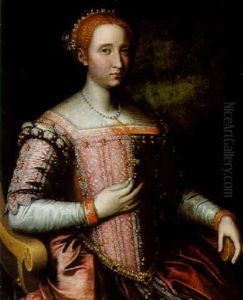 Portrait Of A Lady Wearing A Pink Dress Adorned With Pearls by Sofonisba Anguissola