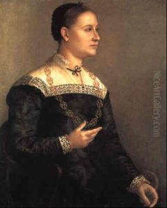 Portrait Of A Lady Wearing An Embroidered Black Dress And A Gold Chain by Sofonisba Anguissola