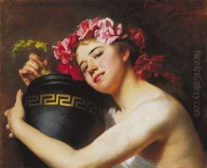 Girl With Jar And Rose Wreath