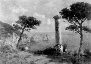 Italienische Kustenlandschaft Mit Antiker Saule Italienische Kustenlandschaft Mit Antiker Saule