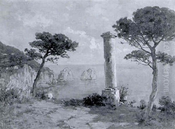 Italienische Kuestenlandschaft Mit Antiker Saeule - view 1