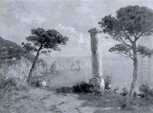 Italienische Kuestenlandschaft Mit Antiker Saeule by Filippo Anivitti