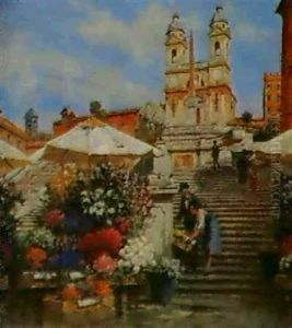 Flower Vendors On The Spanish Steps,rome by Filippo Anivitti