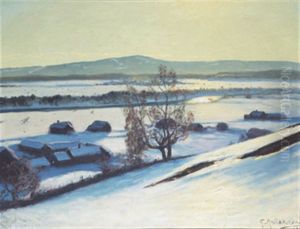 Vinterlandskap Med Gardar Och Frusen Alv by Stan Gustaf Herman Ankarcrona