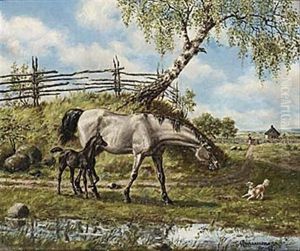 Hastar I Sommarlandskap by Stan Gustaf Herman Ankarcrona