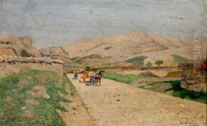Dalmatinische Landstrase. Sudliche Landschaft Mit Eselskarren Und Personenstaffage