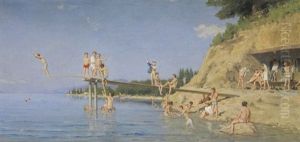 Das Bad In Cret by Albert Anker