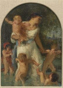 Frau Mit Funf Kindern In Einer Furt