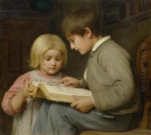 Knabe Und Madchen Mit Bilderbuch by Albert Anker
