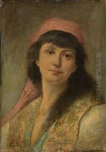 Jeune Femme Au Foulard Rouge by Albert Anker