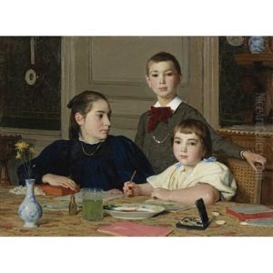Die Geschwister Zaeslin - The Zaeslin Siblings (+ Rosy Zaeslin, Smllr, Study, Work On Paper; 2 Works) by Albert Anker
