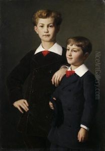 Bildnis Der Sohne Chretien (portrait Of The Chretien Sons) by Albert Anker