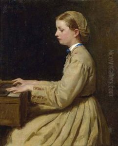 Junge Frau Am Klavier by Albert Anker