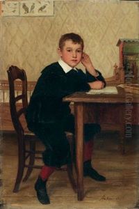 Alfred Zuber Am Tisch Sitzend by Albert Anker