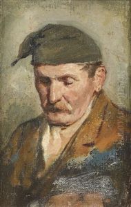 Kopf Eines Bauern Mit Zipfelmutze by Albert Anker